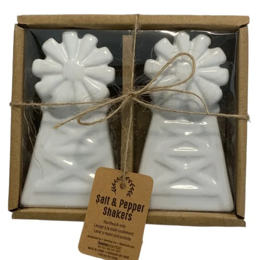 Farmhouse Windmill Salt and Pepper Shaker Set Ceramic Classic White